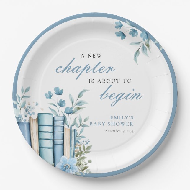 Assiettes En Carton A New Chapter Blue Baby Shower (Devant)