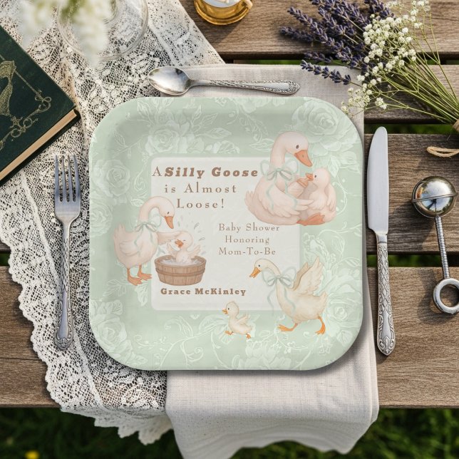Assiettes En Carton A Silly goose green baby shower (A Silly goose green baby shower Paper Plates)