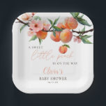 Assiettes En Carton A Sweet Little Peach Baby Shower<br><div class="desc">These charming baby shower paper plates feature a peaches and blossom watercolor,  along with elegant script typography. Designed by Thisisnotme©</div>
