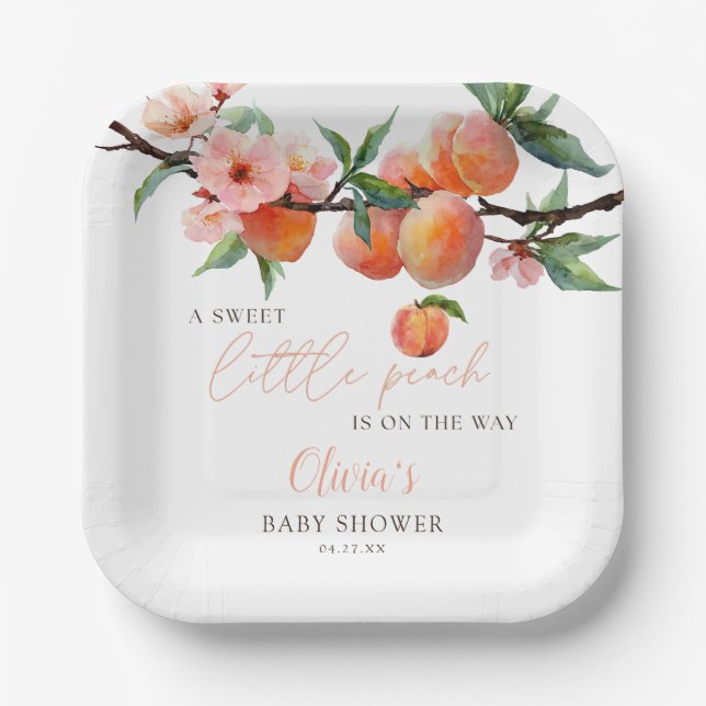 Assiettes En Carton A Sweet Little Peach Baby Shower (Recto)