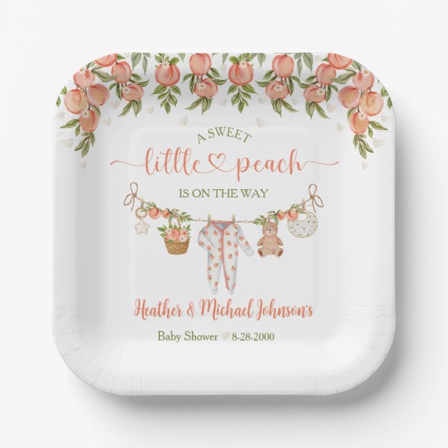 Assiettes En Carton A Sweet Little Peach Clothesline Baby Shower (Recto)
