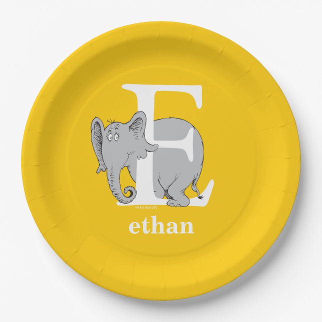 Assiettes En Carton ABC du Dr Seuss : Lettre E - Blanc | Ajouter Votre (Devant)