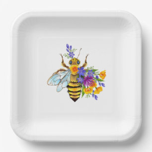 Assiettes En Carton Abeille à fleurs avec plantes sauvages