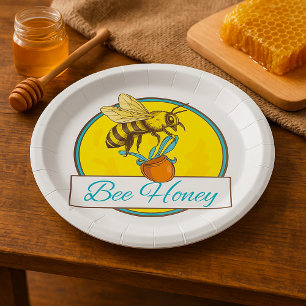 Assiettes En Carton Abeille avec Miel Jar apiculteur Vintage