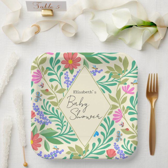 Assiettes En Carton Abeille de miel, coccinelle, papillon, libellule & (Mariage)