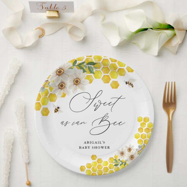 Assiettes En Carton Abeille de miel et marguerites doux comme peut êtr (Mariage)