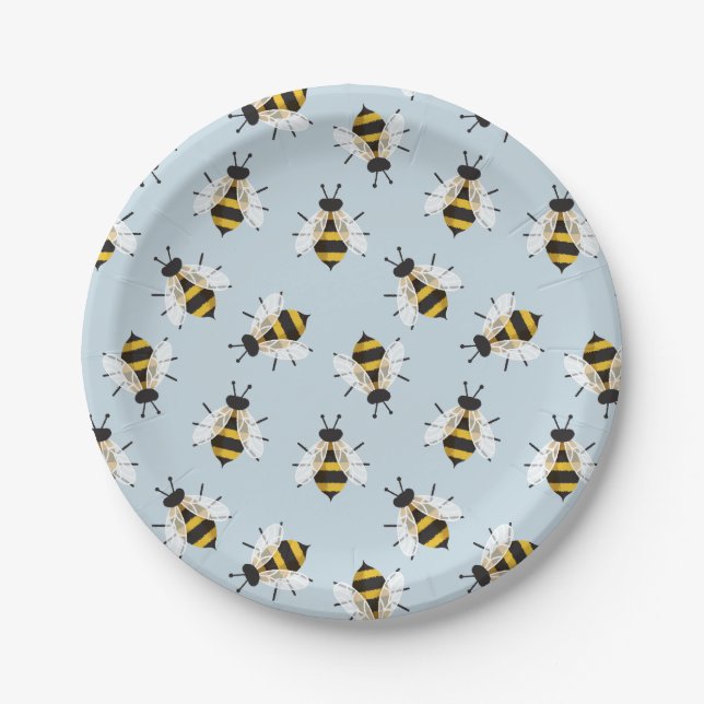 Assiettes En Carton Abeille Illustration Bleu Motif Plaque papier (Devant)