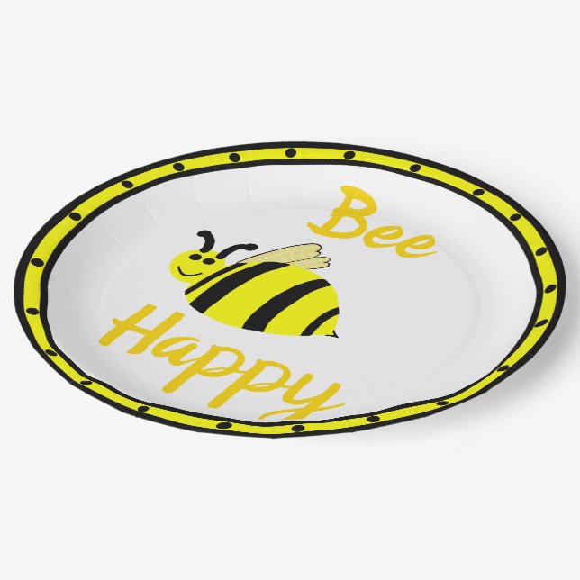 Assiettes En Carton Abeille Joyeuse Bumble Jaune Bee (Angle)