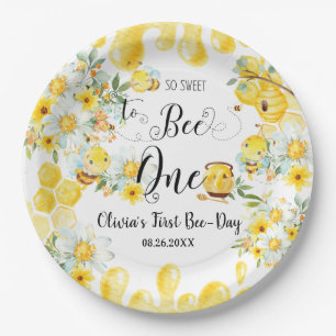 Assiettes En Carton Abeilles de miel jaune Floral 1er anniversaire un