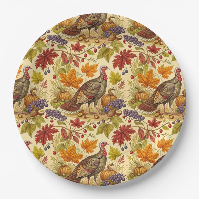 Assiettes En Carton Abondance de Thanksgiving (Devant)