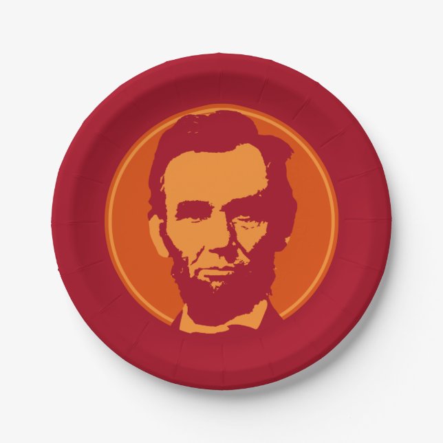 Assiettes En Carton Abraham Lincoln en Pop Art Orange & Rouge (Devant)