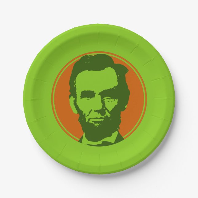 Assiettes En Carton Abraham Lincoln en Pop Art Orange & Vert (Devant)