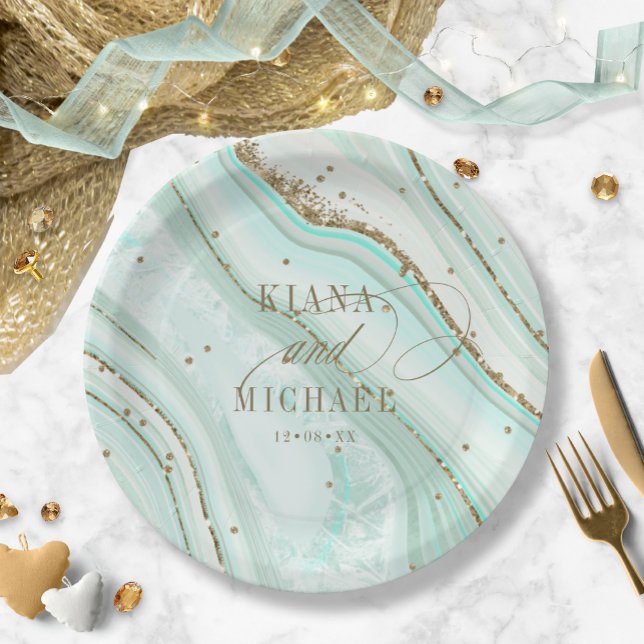 Assiettes En Carton Abstract Agate Wedding Mint ID827 (Créateur téléchargé)