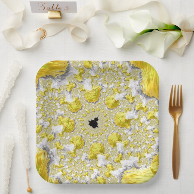 Assiettes En Carton Abstrait Gold Fractal (Mariage)