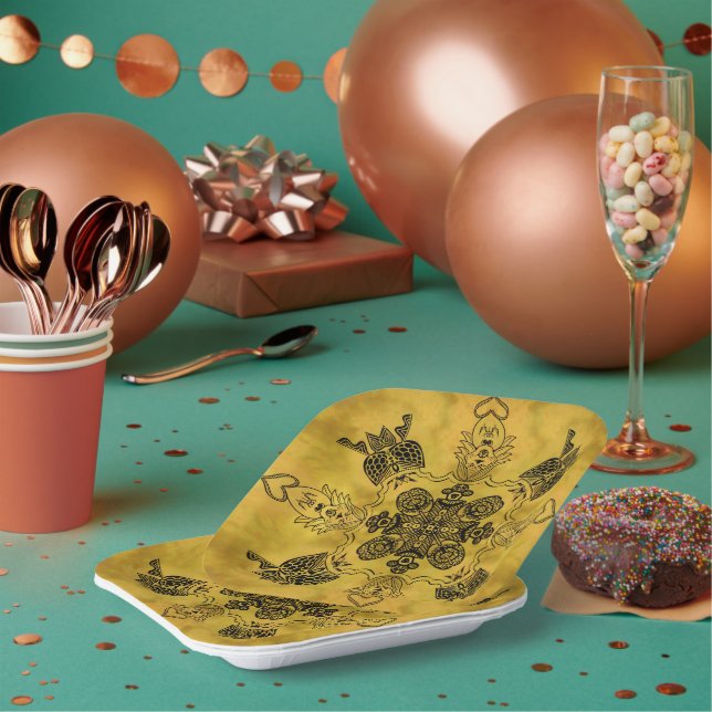 Assiettes En Carton Abstrait Goth Tribal Line Dessin Motif répété (Multi)