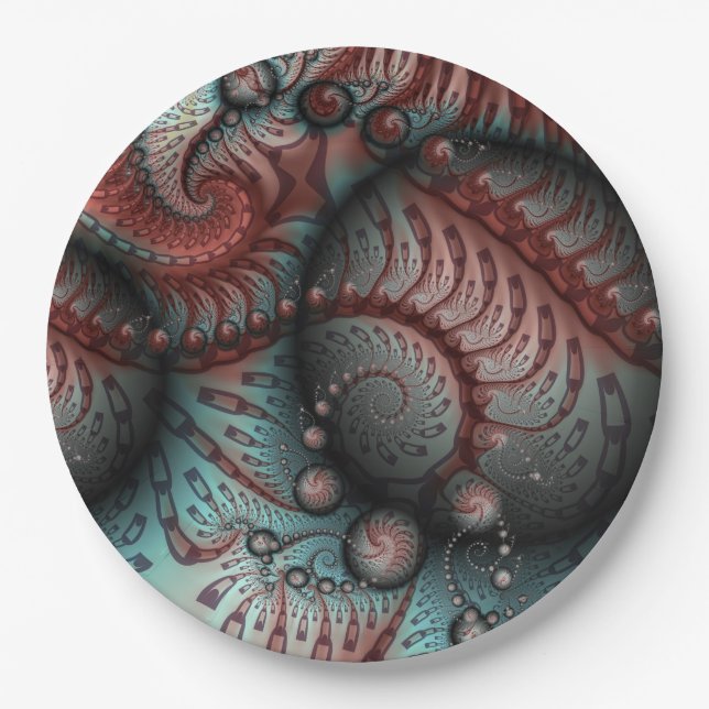 Assiettes En Carton Abstrait Imaginaire dynamique Fractal Art Brown Bl (Devant)