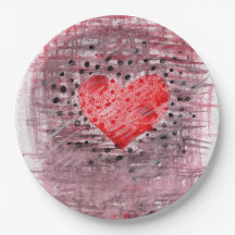 Abstrait Mixte Média Cœur Rouge Texturé Aquarelle
