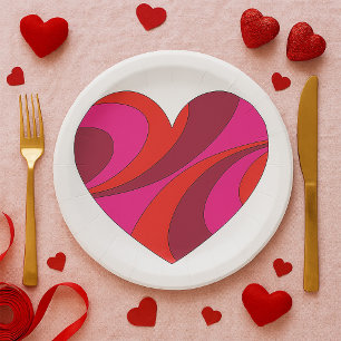 Assiettes En Carton Abstrait Motif de la rotation du coeur rouge et ro