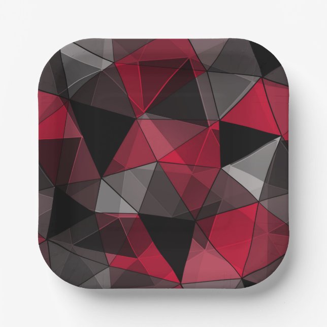 Assiettes En Carton Abstrait Noir, rouge, gris géométrique. (Recto)