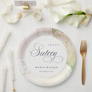 Assiettes En Carton Abstrait Pastel Dusky Pink Green Sweet 16 Annivers