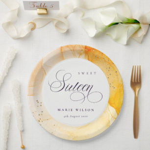 Assiettes En Carton Abstrait Pastel Jaune Orange Douce 16 Anniversaire