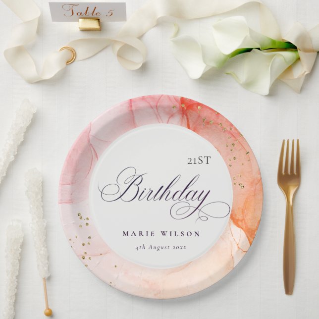 Assiettes En Carton Abstrait Pastel Rose Orange N'Importe Quel Âge Ann (Mariage)