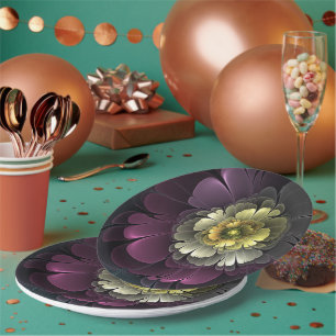 Assiettes En Carton Abstrait Purpur moderne Khaki Gris Fleur fractale
