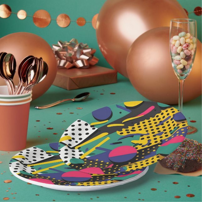 Assiettes En Carton Abstrait Retro 80s 90s Theme Party Plaques (Multi)