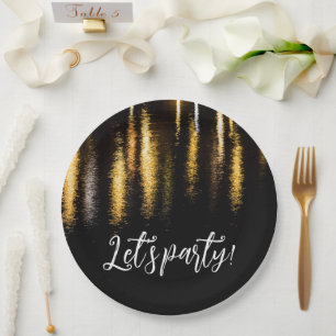 Assiettes En Carton Abstraite nuit lumières mer brillant or noir Parti