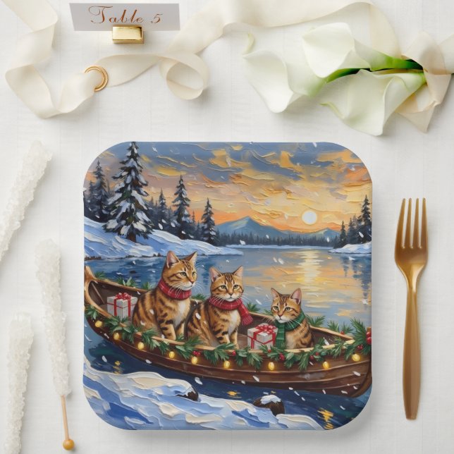Assiettes En Carton Abyssinian Cat Christmas Boat Holiday (Mariage)