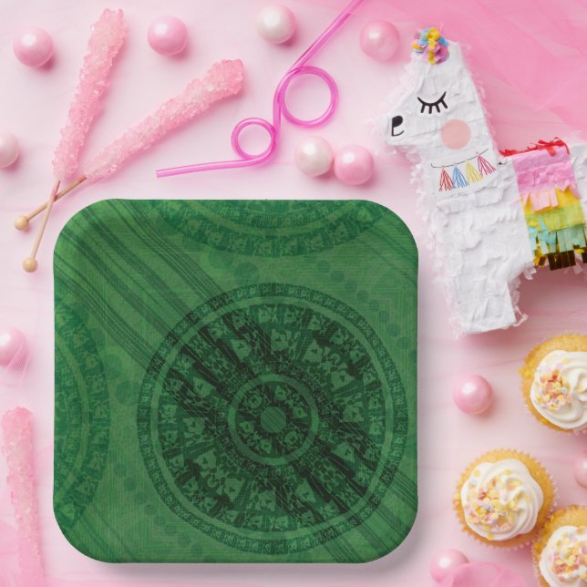 Assiettes En Carton Acceptation | Médaillons de méditation verte (Fête)