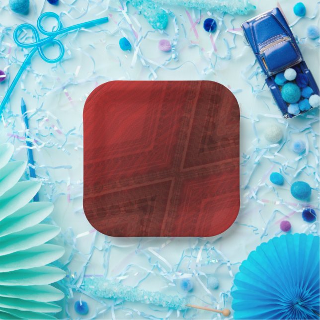 Assiettes En Carton Acceptation | Motif de Boho Eclectique Rouge (Fête)