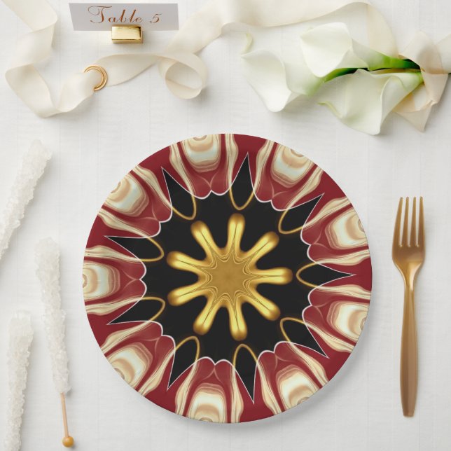 Assiettes En Carton Achempong: Starburst | Deep Crimson & Gold Luxury  (Mariage)
