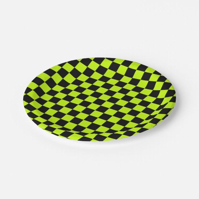 Assiettes En Carton Acid green black checkerboard pattern (Angle)