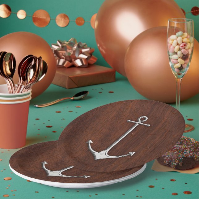 Assiettes En Carton Acier Ancre en acajou marin humide (Multi)