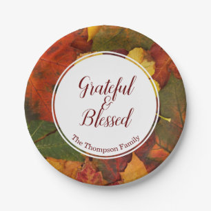 Assiettes En Carton Action de grâce Grateful & Blessed Nom personnalis