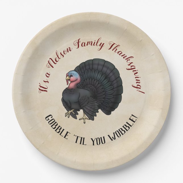 Assiettes En Carton Action de grâces familiales "Gobble "Jusqu'à ce qu (Devant)