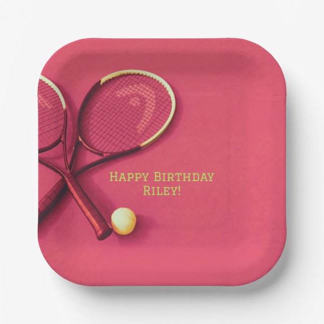 Assiettes En Carton Ado Anniversaire Pink Court Rackets Tennis Ball (Recto)