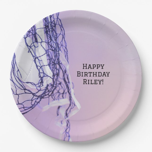 Assiettes En Carton Ado Purple Anniversaire Party Net & Volleyball (Devant)