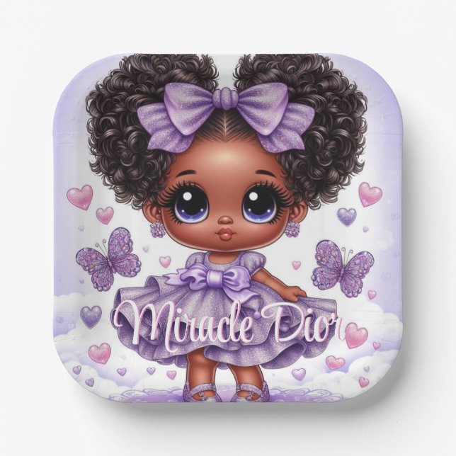 Assiettes En Carton Adorable Afro Puff Baby Girl Pastel Purple (Recto)