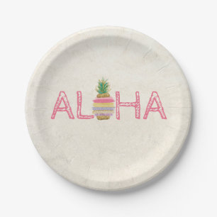 Assiettes En Carton Adorable Aloha Hawaïen Rayé Ananas