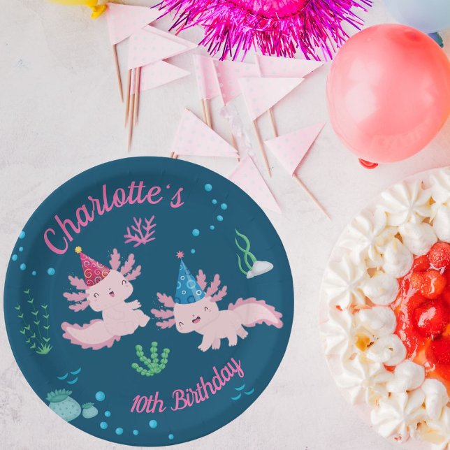 Assiettes En Carton Adorable Axolotl fête d'anniversaire (Créateur téléchargé)