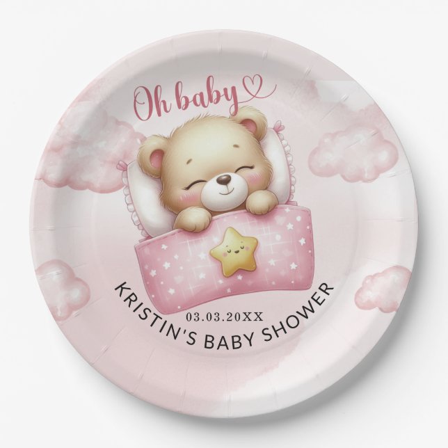 Assiettes En Carton Adorable Baby shower d'ours en peluche (Devant)