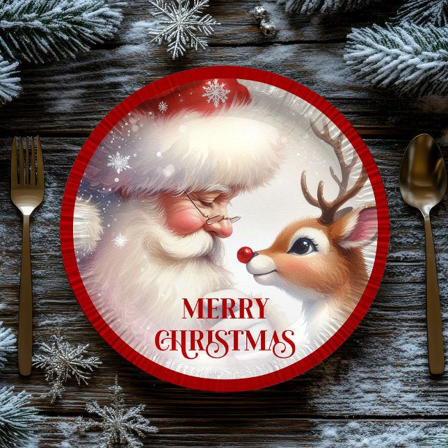 Assiettes En Carton Adorable Cartoon Santa Rudolph Christmas Plates (Adorable Cartoon Santa Rudolph Christmas Plates)