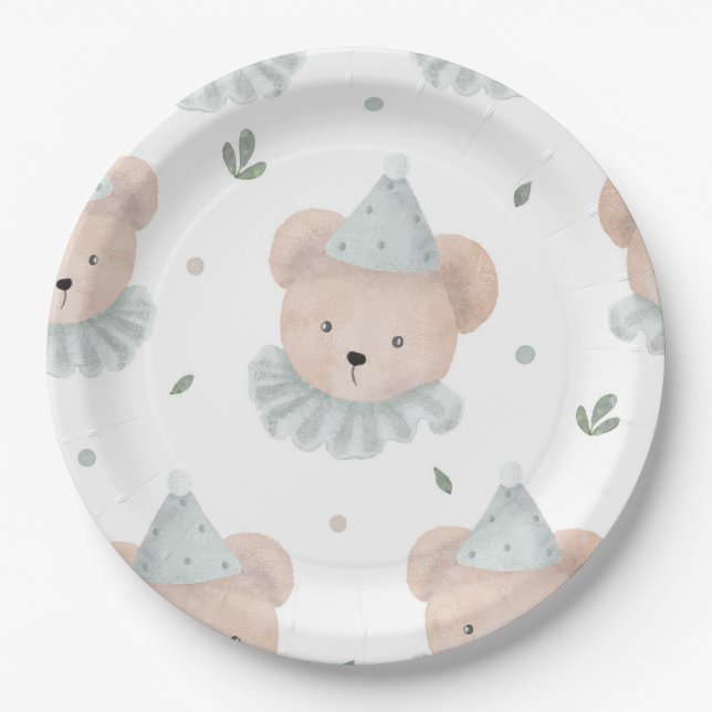 Assiettes En Carton Adorable Chic Teddy Bear Anniversaire Rustique (Devant)