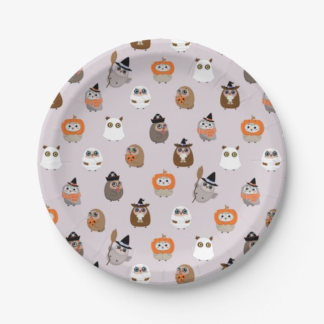 Assiettes En Carton Adorable Chouette d'Halloween Motif (Devant)