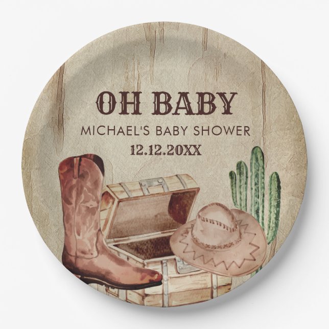 Assiettes En Carton Adorable Cowboy Baby Shower Western Boots (Devant)
