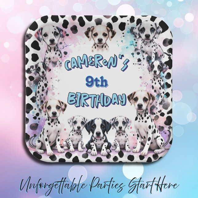 Assiettes En Carton Adorable Dalmatie Chiot Aquarelle Anniversaire (Créateur téléchargé)