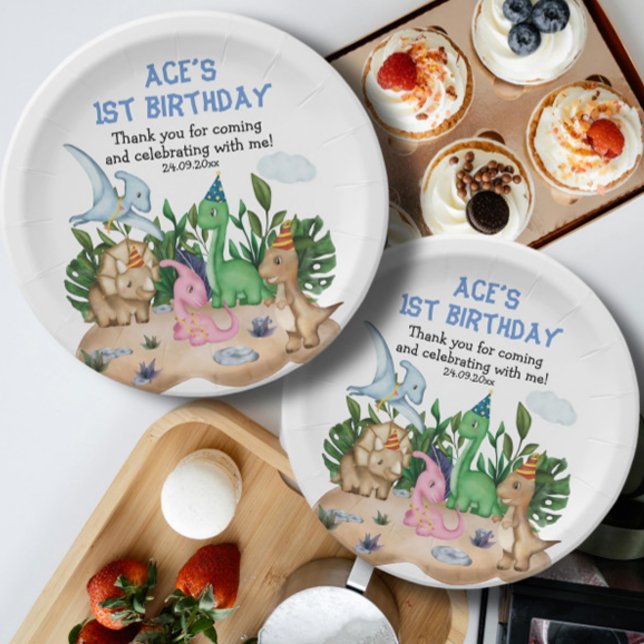 Assiettes En Carton Adorable Dinosaures tropicaux Birthday Boy ! Rugir (Créateur téléchargé)