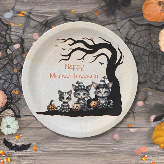 Assiettes En Carton Adorable Éffrayant Fête d'Halloween Kittens fantôm (Créateur téléchargé)